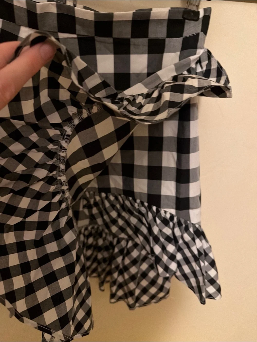 J. Crew Black White Gingham Ruffle Faux Wrap Mini Skirt Cotton Size 0
